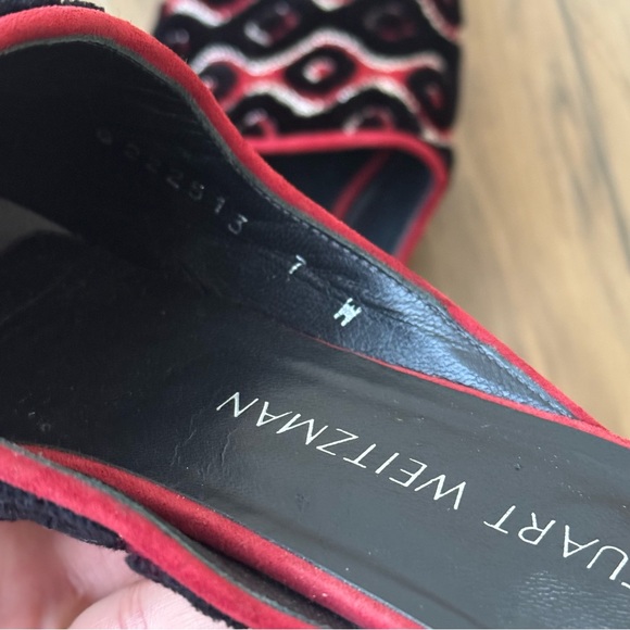 Stuart Weitzman Mulearky Red Black Geometric Slip-on Mule Flats - Picture 5 of 5